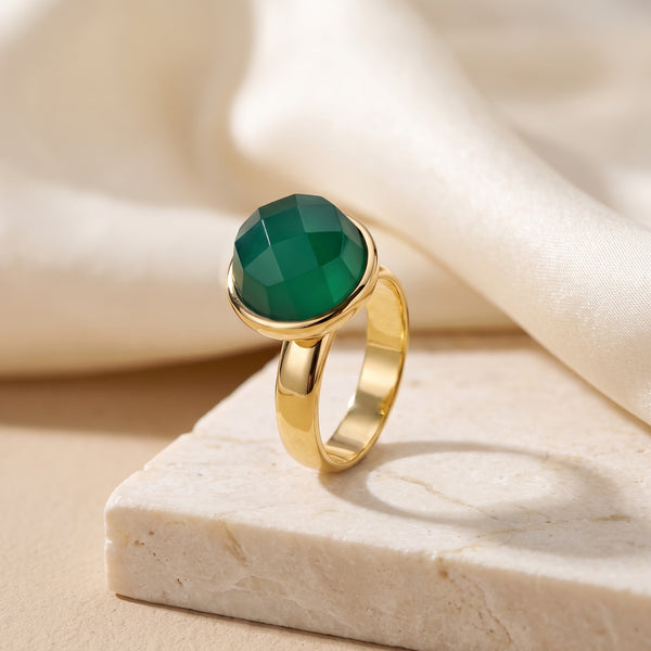 Anel Classic - Ágata Verde, banhado a ouro 18k