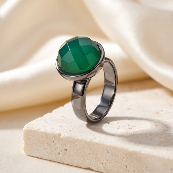 Anel Classic - Ágata Verde - Ródio Negro, banhado a ródio negro