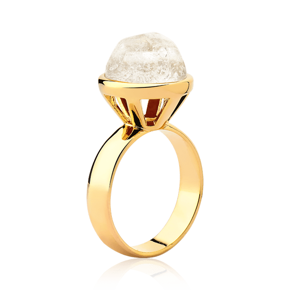 Anel Classic - Cristal de Rocha lateral — Ouro 18K | Aimer Joias | anel semijoia