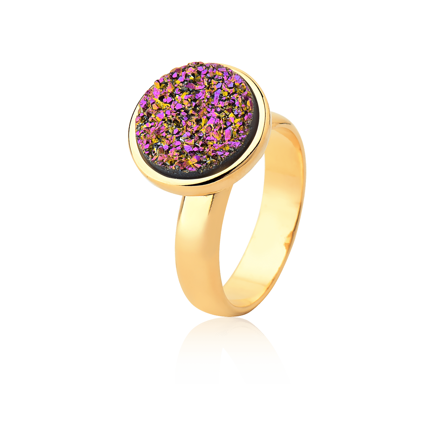 Anel Classic - Drusa Multicolorida — Ouro 18K | Aimer Joias | semijoia feminina pedra natural