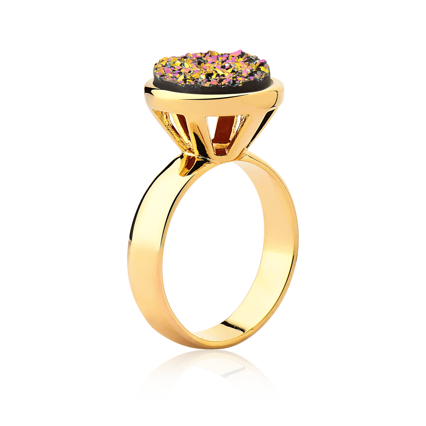 Anel Classic - Drusa Multicolorida detalhe — Ouro 18K | Aimer Joias | anel semijoia pedra natural