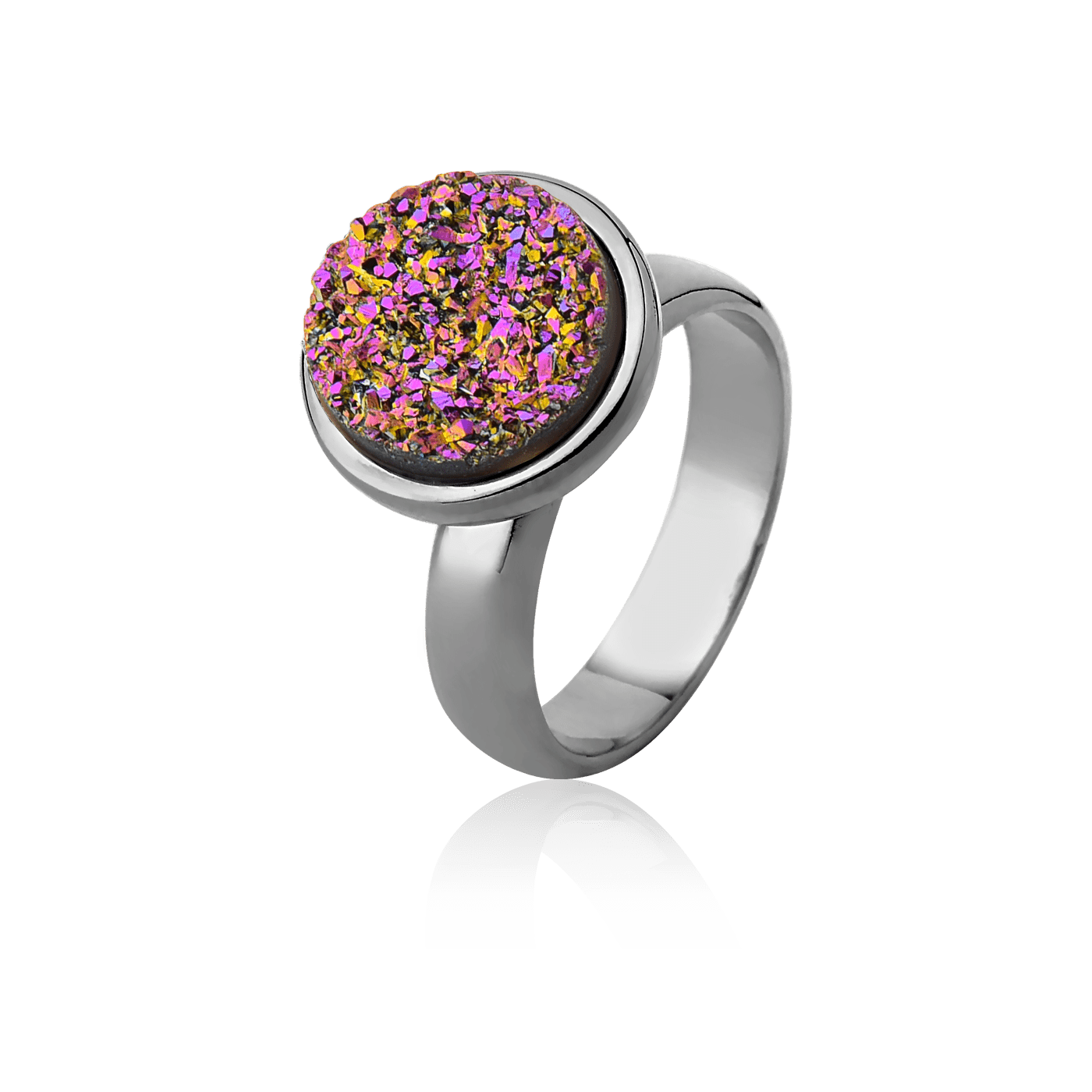 Anel Classic - Drusa Multicolorida — Ródio Negro | Aimer Joias | semijoia feminina pedra natural