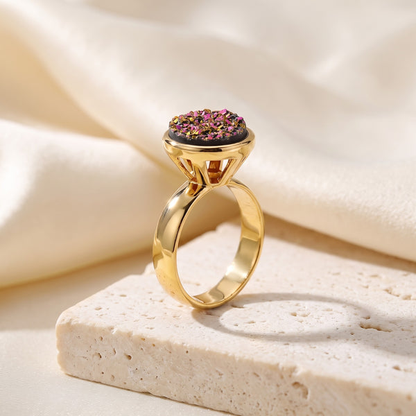 Anel Classic - Drusa Multicolorida, banhado a ouro 18k