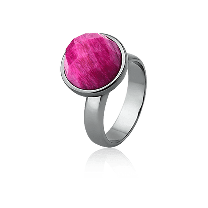 Anel Classic - Feldspato Rosa Pink — Ródio Negro | Aimer Joias | semijoia feminina pedra natural