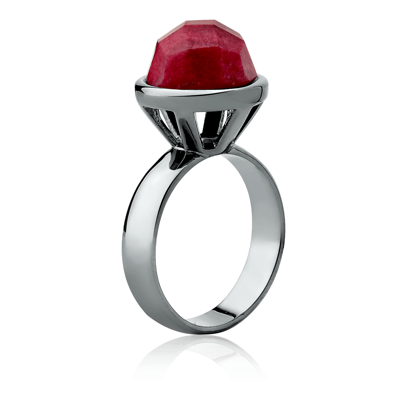 Anel Classic - Feldspato Vermelho detalhe — Ródio Negro | Aimer Joias | anel semijoia pedra natural
