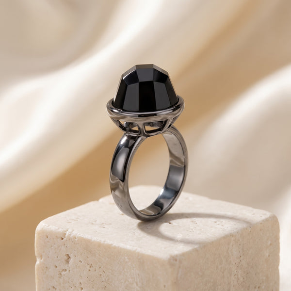 Anel Classic - Onix - Ródio Negro, banhado a ródio negro