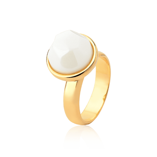 Anel Classic - Porcelana Branca — Ouro 18K | Aimer Joias | semijoia feminina pedra natural