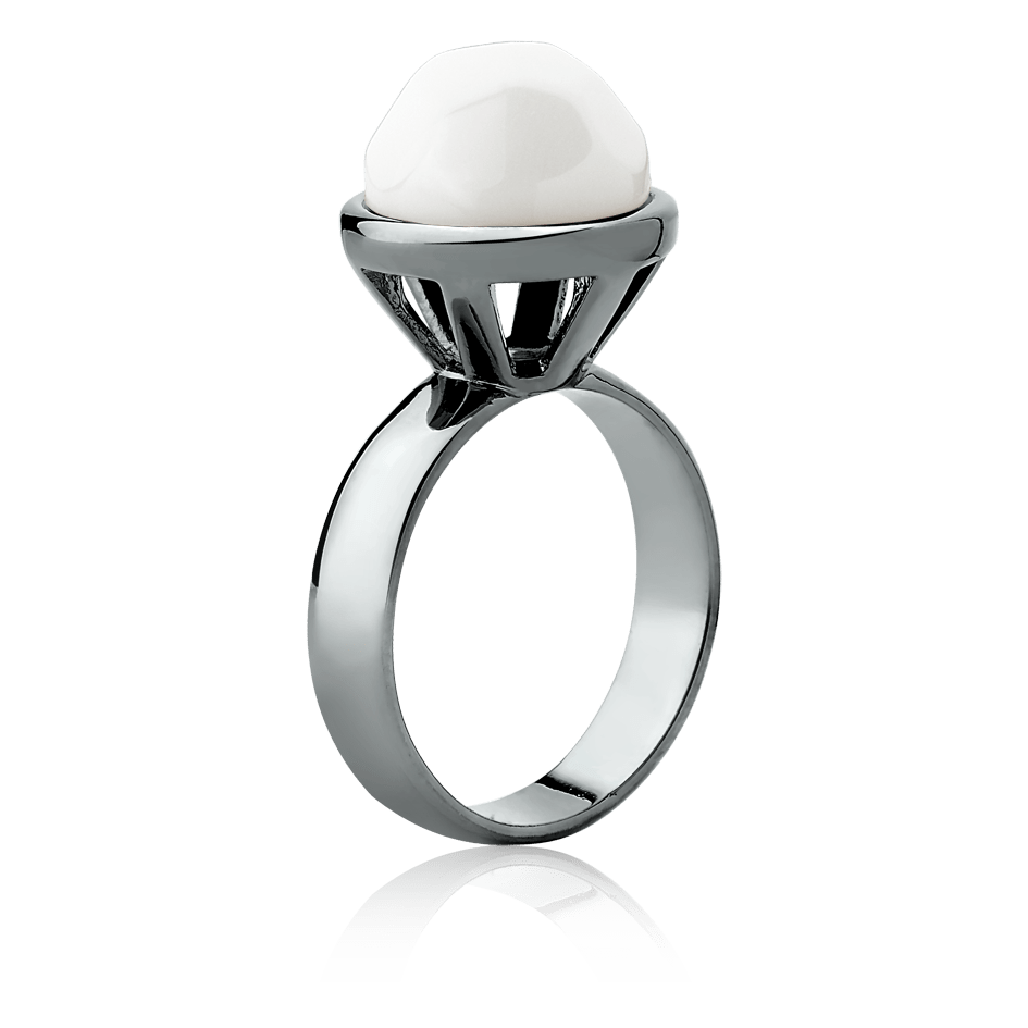 Anel Classic - Porcelana Branca detalhe — Ródio Negro | Aimer Joias | anel semijoia pedra natural