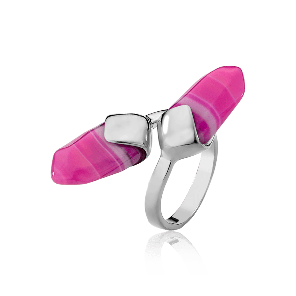 Anel Difluence - Ágata Rosa Pink Listrada Semijoias de luxo e design exclusivo