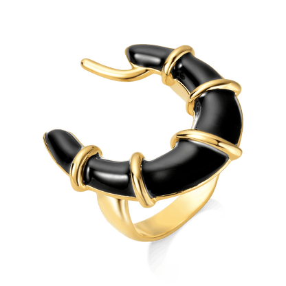 Anel Entrelaço com esmaltação preta em banho ouro 18k | Aimer Joias