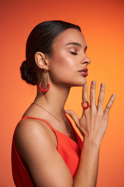 Anel Entrelaço - Esmaltação Vermelha Semijoias de luxo e design exclusivo