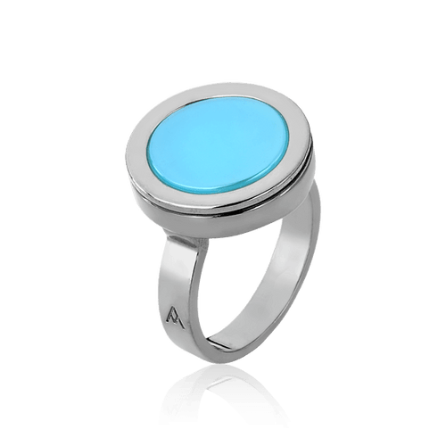 Anel Eterno com Ágata Azul Céu, em banho de ródio negro