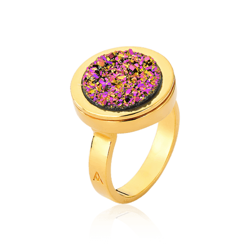 Anel Eterno com Drusa Multicolorida, banhado a ouro 18k