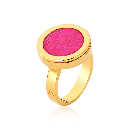 Anel Eterno com Feldspato Rosa Pink, banhado a ouro 18k