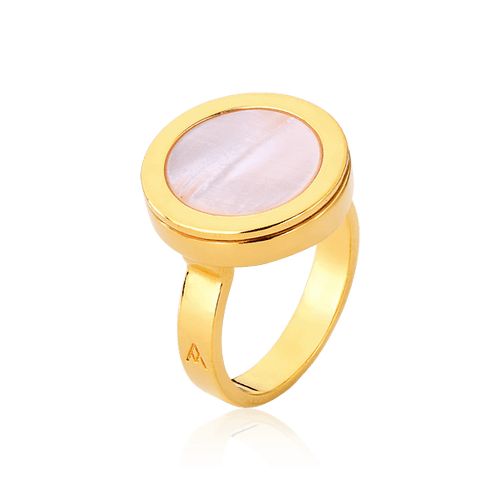 Anel Eterno com Madrepérola Rosa, banhado a ouro 18k