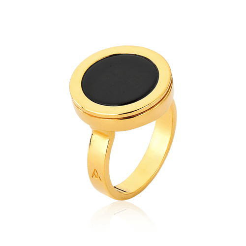 Anel Eterno com Obsidiana Negra, banhado a ouro 18k