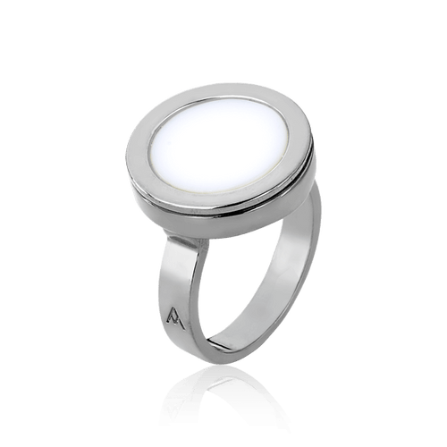Anel Eterno com Porcelana Branca, em banho de ródio negro