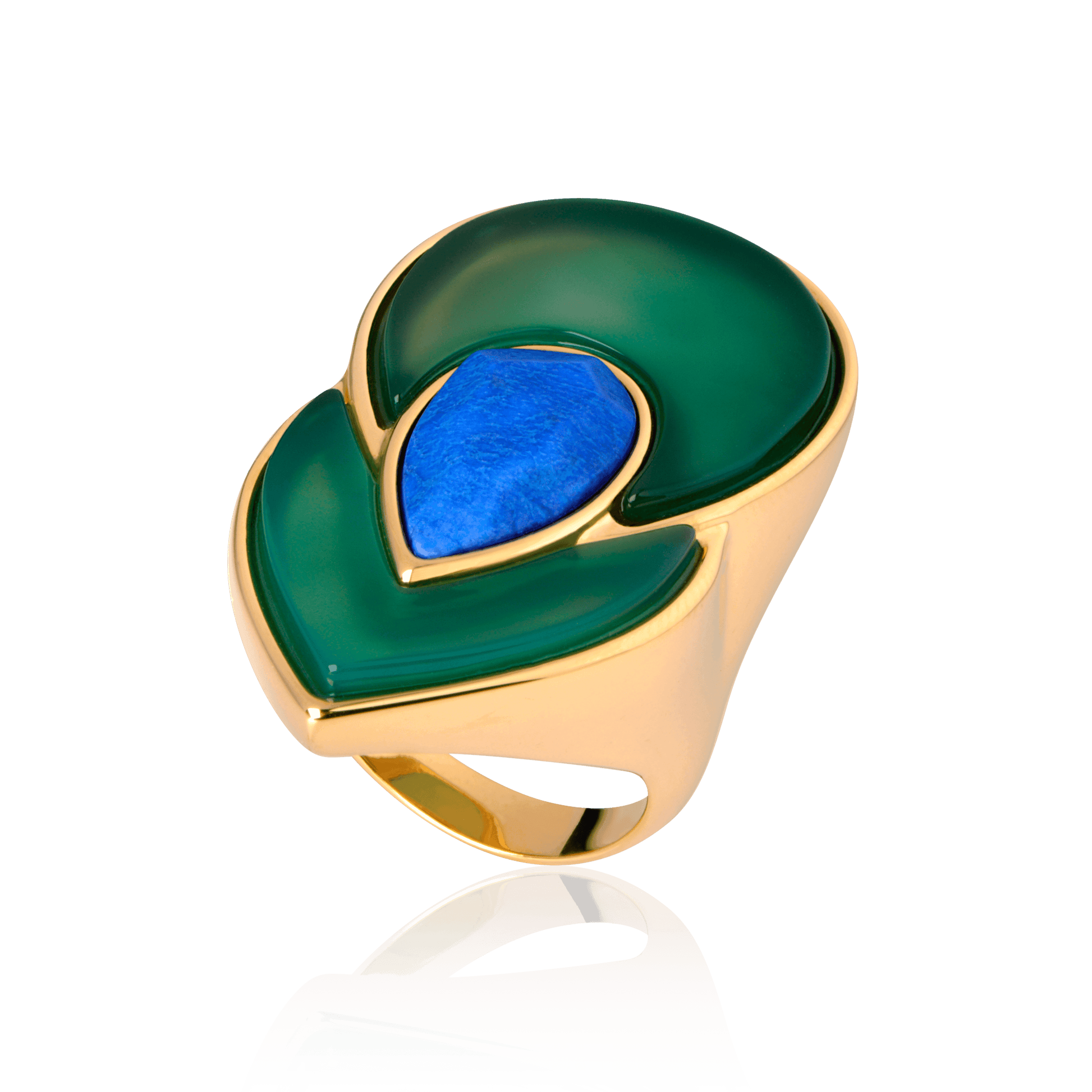 Conjunto Flor de Lótus - Ágata Verde + Feldspato Azul Anil — Ouro 18K | Aimer Joias | semijoia feminina pedra natural