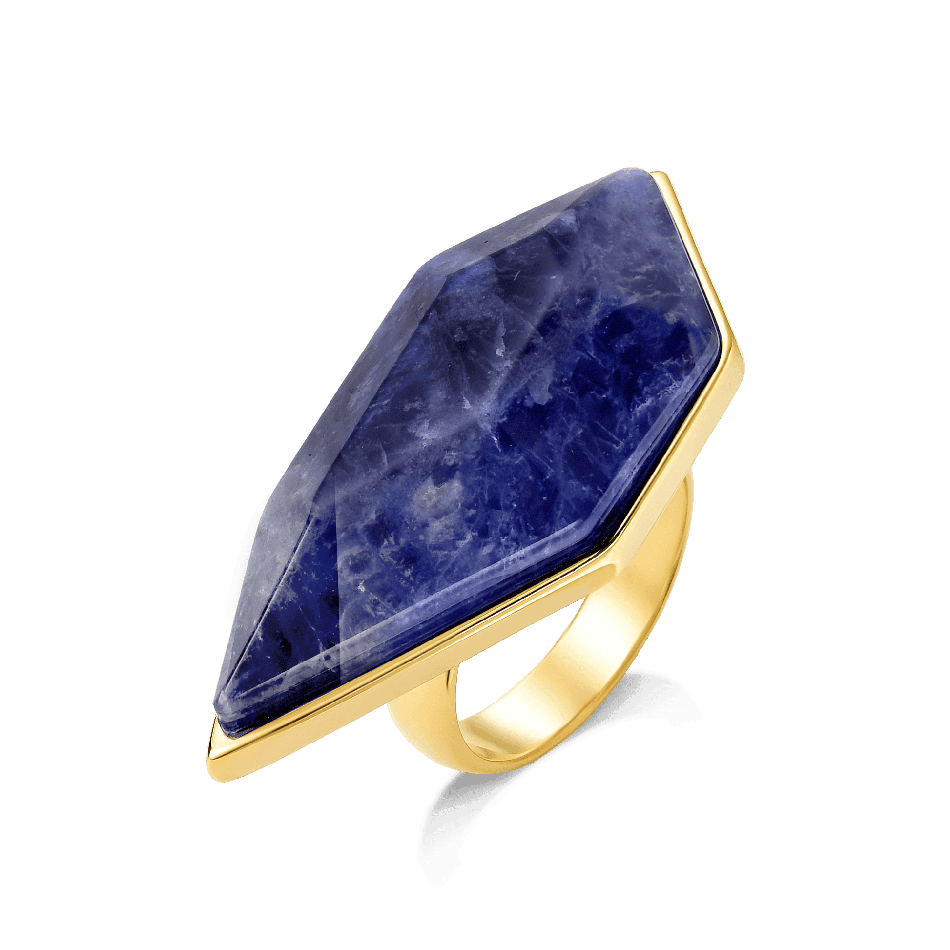 Anel Impulso - Anel com pedra natural de Sodalita Azul em formato geométrico, banhado em ouro 18k