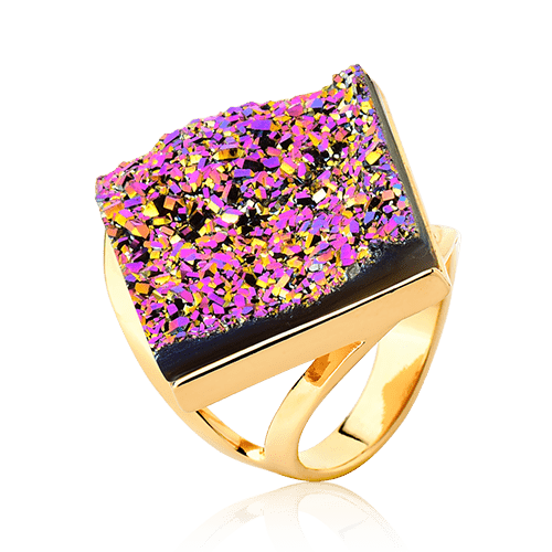 Anel Lírio - Drusa Multicolorida — Ouro 18K | Aimer Joias | semijoia feminina pedra natural