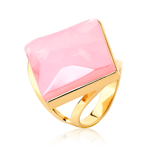 Anel Lírio - Quartzo Rosa — Ouro 18K | Aimer Joias | semijoia feminina pedra natural