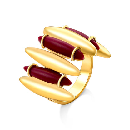 Anel Origem com Resina Italiana Vinho em banho ouro 18k | Anel feminino Aimer Joias