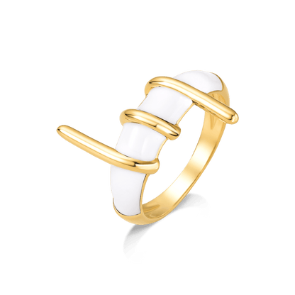 Anel Trama - Esmaltação Branca Semijoias de luxo e design exclusivo