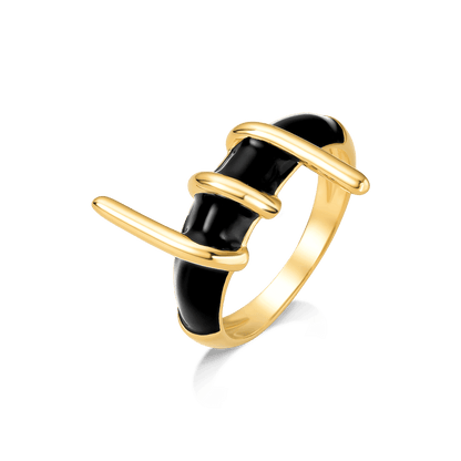 Anel Trama - Esmaltação preta Semijoias de luxo e design exclusivo