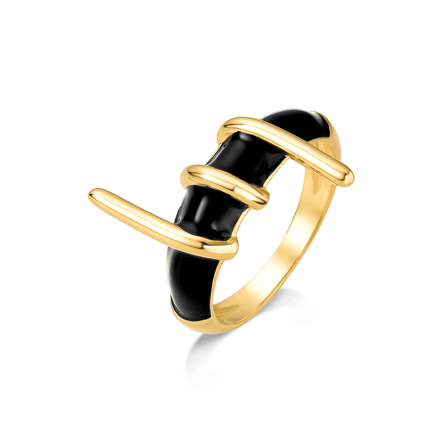 Anel Trama - Esmaltação preta Semijoias de luxo e design exclusivo