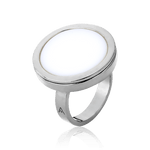 Anel Único com Porcelana Branca, em banho de ródio negro