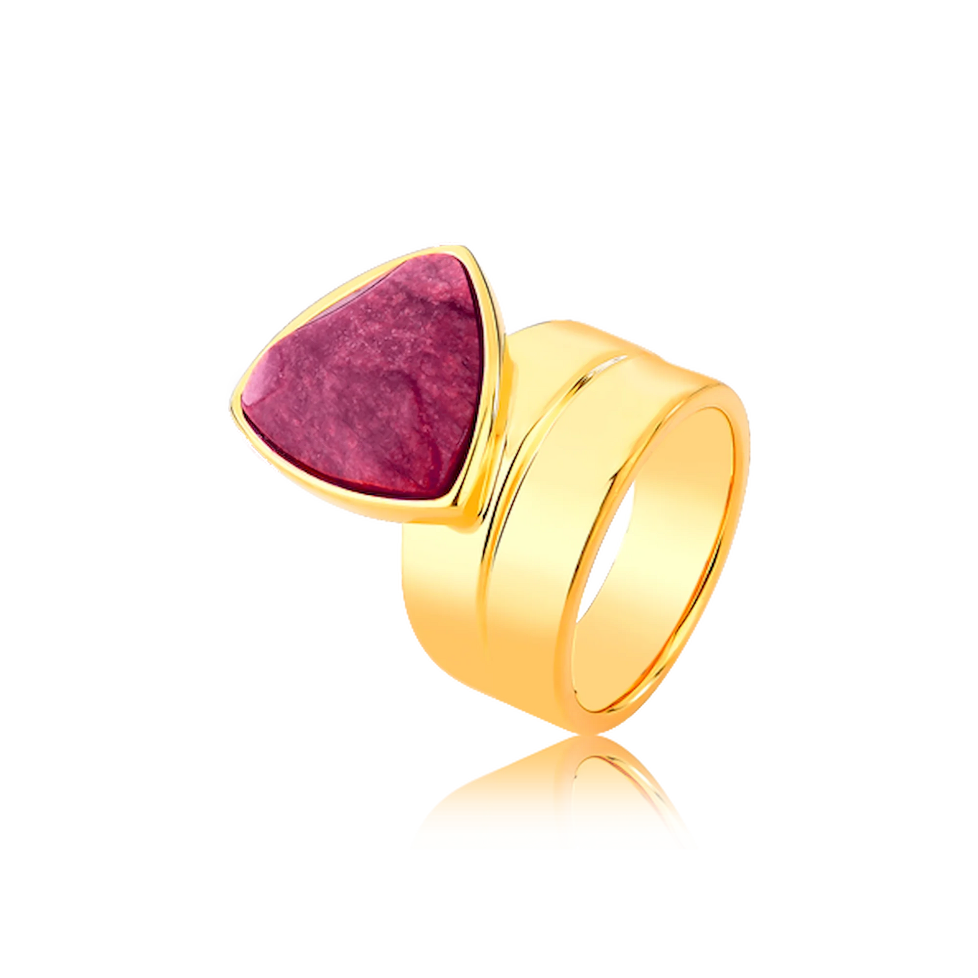 Use o Anel Equilíbrio com Feldspato Rosa Pink em Banho de Ouro 18K para atrair sucesso no amor e promover a harmonia nas suas relações. 
