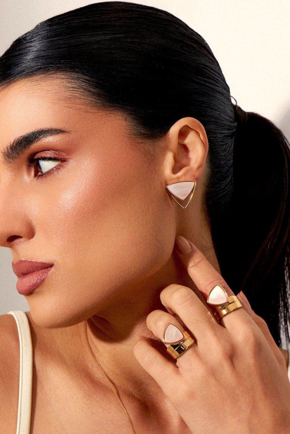 Conjunto Equilíbrio - Madrepérola — Ouro 18K | Aimer Joias | semijoia feminina pedra natural