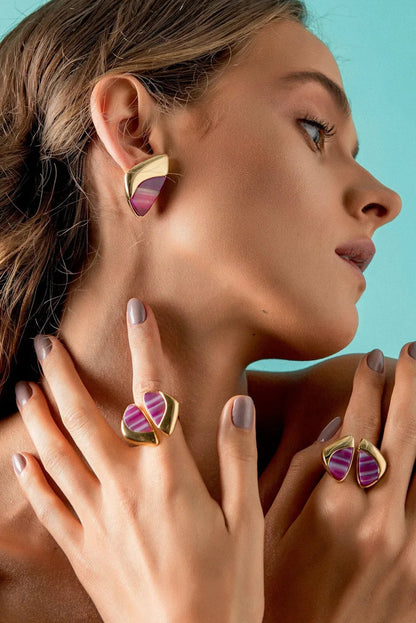 Anel Ailes Ágata Rosa Pink Listrada — Ouro 18k | Aimer