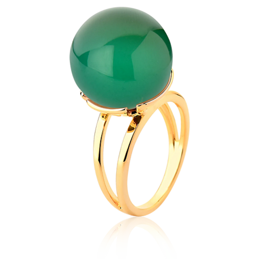 Anel Ball - Ágata Verde — Ouro 18K | Aimer Joias | semijoia feminina pedra natural
