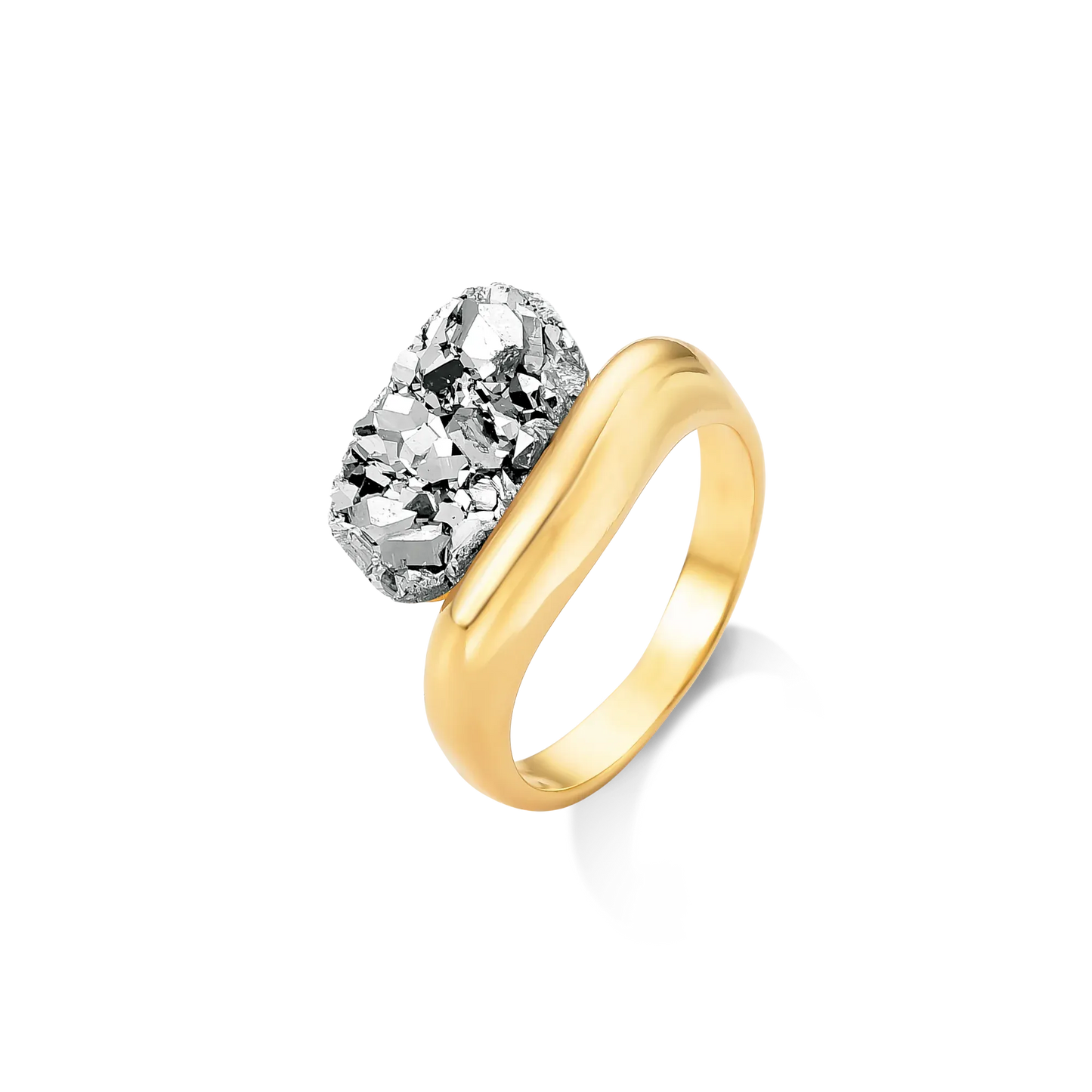 Anel Sentir com Drusa Platina em prata 925 | Anel feminino com pedra natural Aimer Joias