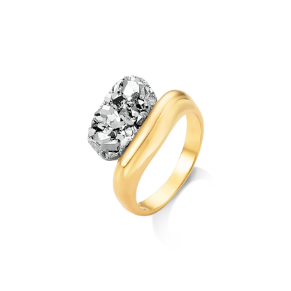 Anel Sentir com Drusa Platina em prata 925 | Anel feminino com pedra natural Aimer Joias