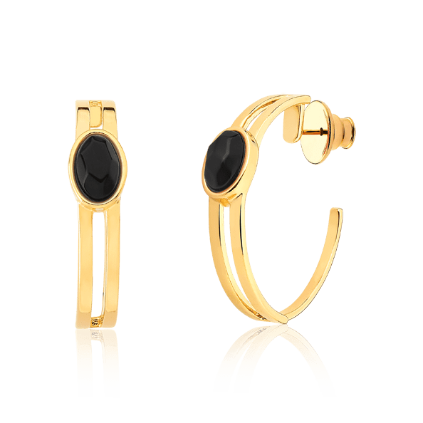 Argola Essencial Oval - Obsidiana Negra Semijoias de luxo e design exclusivo