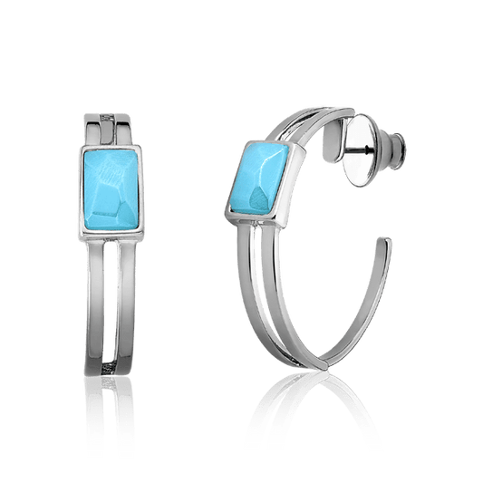 Argola Essencial Retângulo - Ágata Azul Céu Semijoias de luxo e design exclusivo
