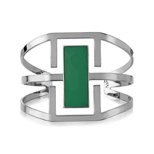 Bracelete Ópera - Ágata Verde — Ródio Negro | Aimer Joias | pulseira semijoia feminina pedra natural