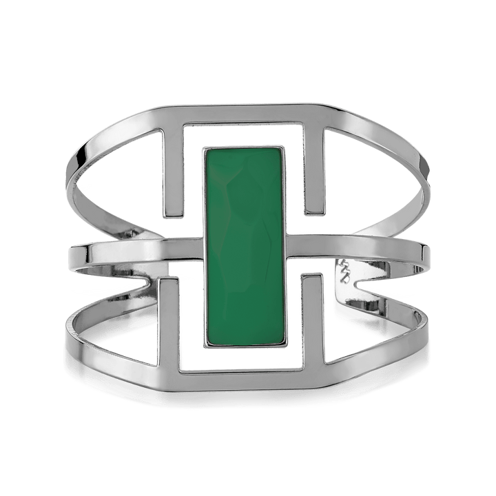 Bracelete Ópera - Ágata Verde — Ródio Negro | Aimer Joias | pulseira semijoia feminina pedra natural