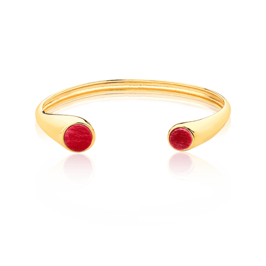 Bracelete Pocket Ball com Feldspato Vermelho em banho ouro 18k | Bracelete feminino Aimer Joias