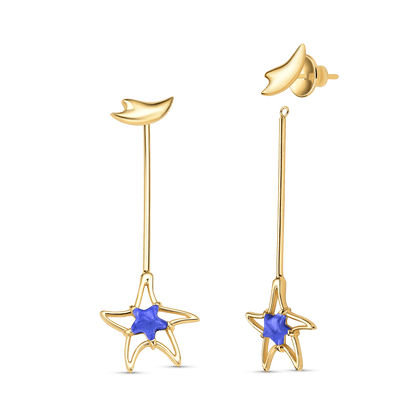 Brinco Brisa com Quartzo Azul Anil em banho ouro 18k | Brinco feminino Aimer Joias