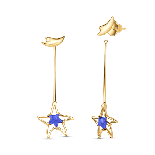 Brinco Brisa com Quartzo Azul Anil em banho ouro 18k | Brinco feminino Aimer Joias