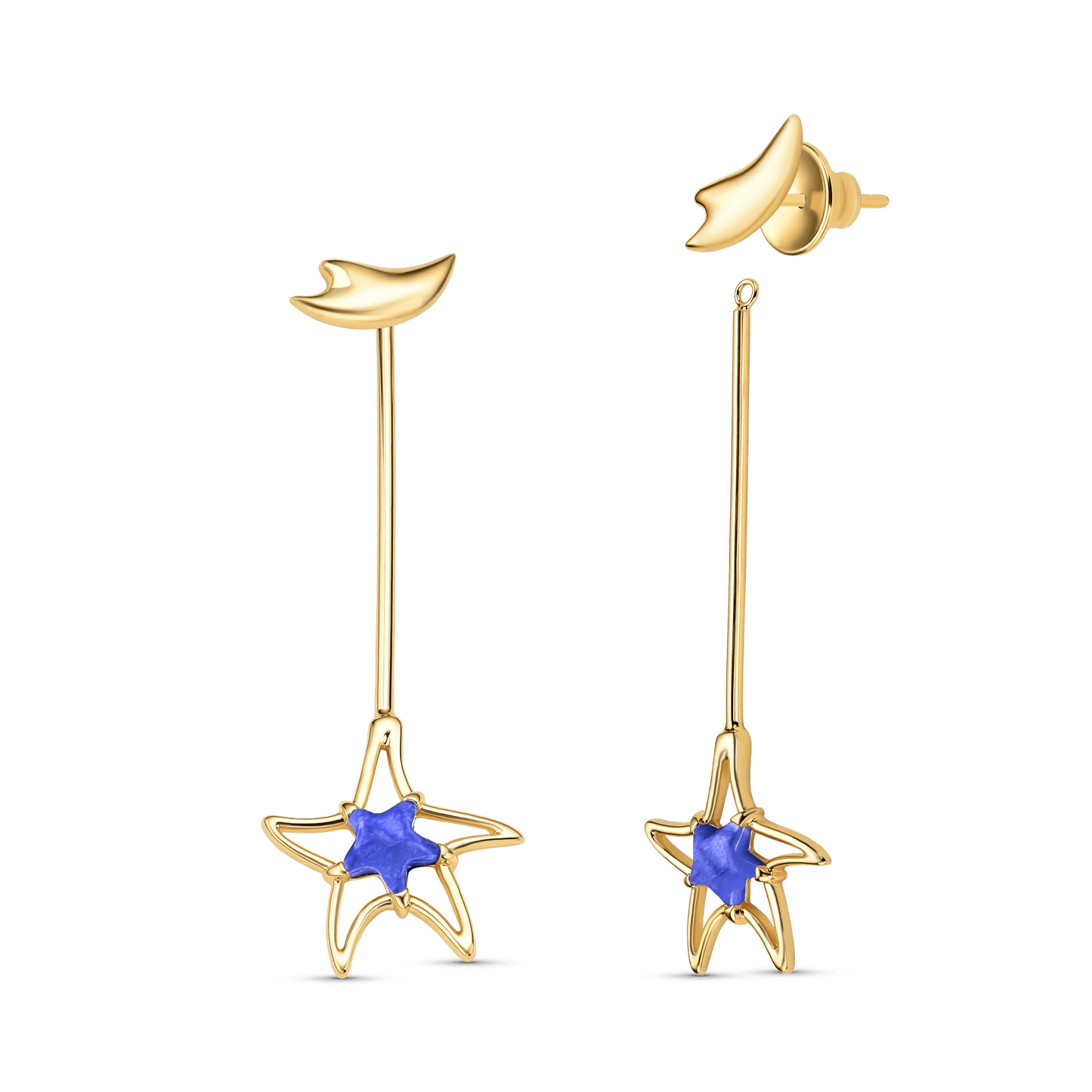 Brinco Brisa com Quartzo Azul Anil em banho ouro 18k | Brinco feminino Aimer Joias