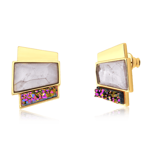 Brinco Cascata - Ametista e Drusa Multicolorida — Ouro 18K | Aimer Joias | brinco semijoia feminina