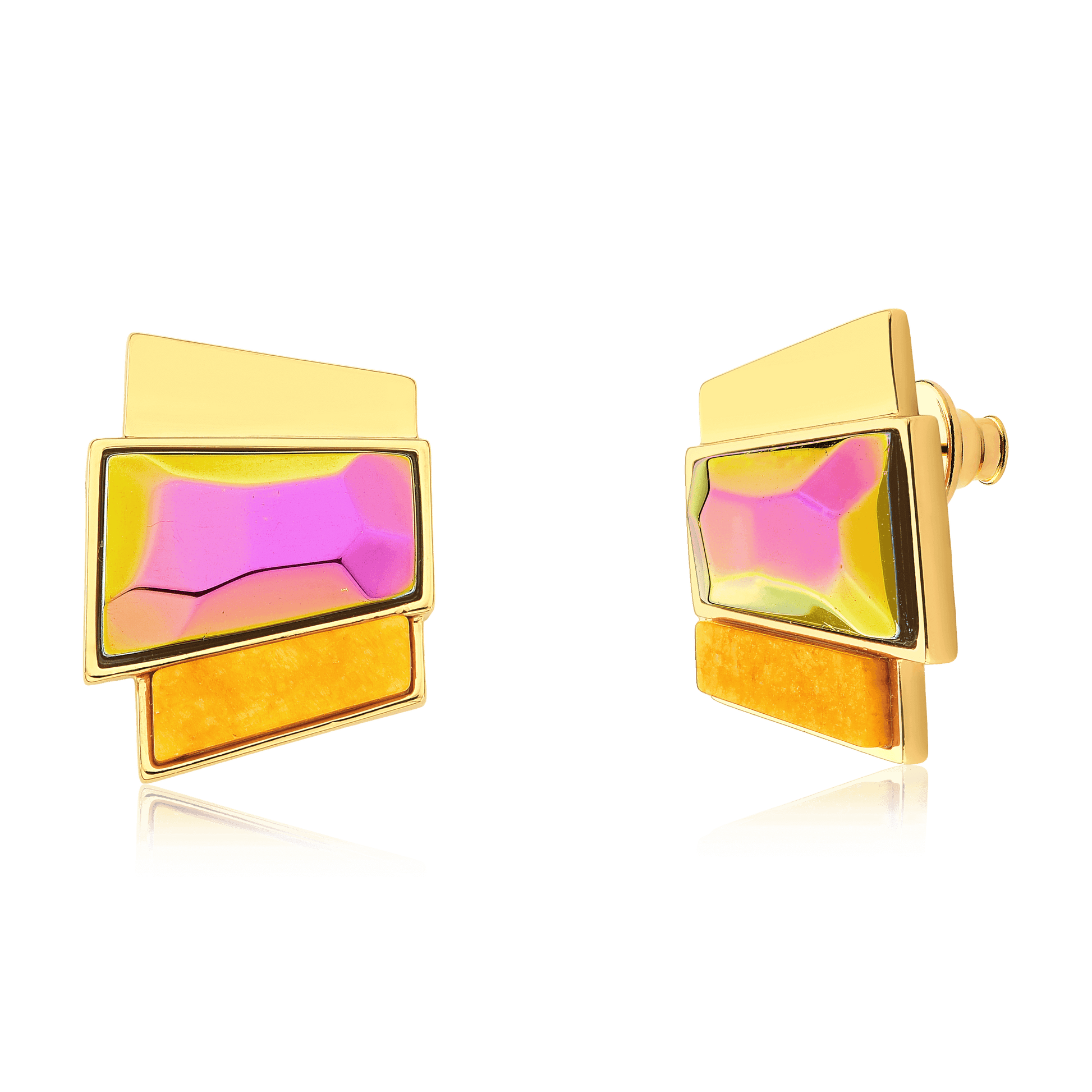 Brinco Cascata - Cristal Multicolorido e Feldspato Amarelo — Ouro 18K | Aimer Joias | brinco semijoia feminina