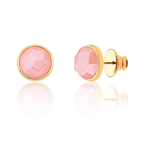 Brinco Classic - Quartzo Rosa, banhado a ouro 18k
