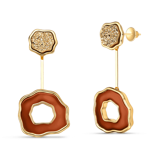 Brinco Cora com Ágata Vermelha e Drusa Ouro em banho ouro 18k | Aimer Joias