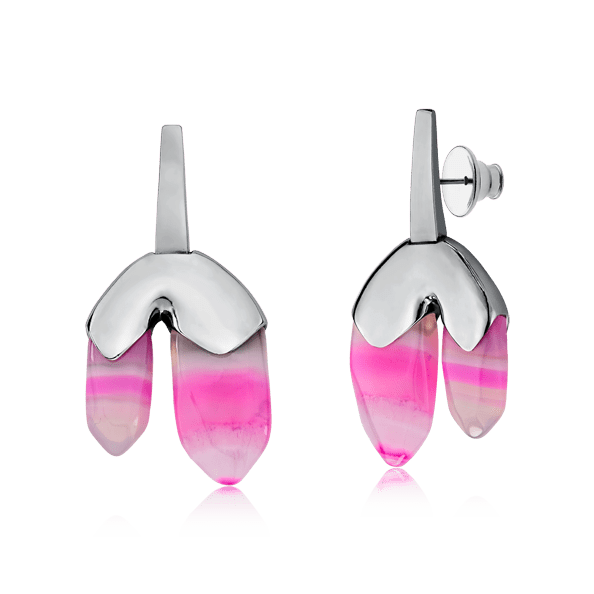 Brinco Élémentaire - Ágata Rosa Pink Listrada Semijoias de luxo e design exclusivo