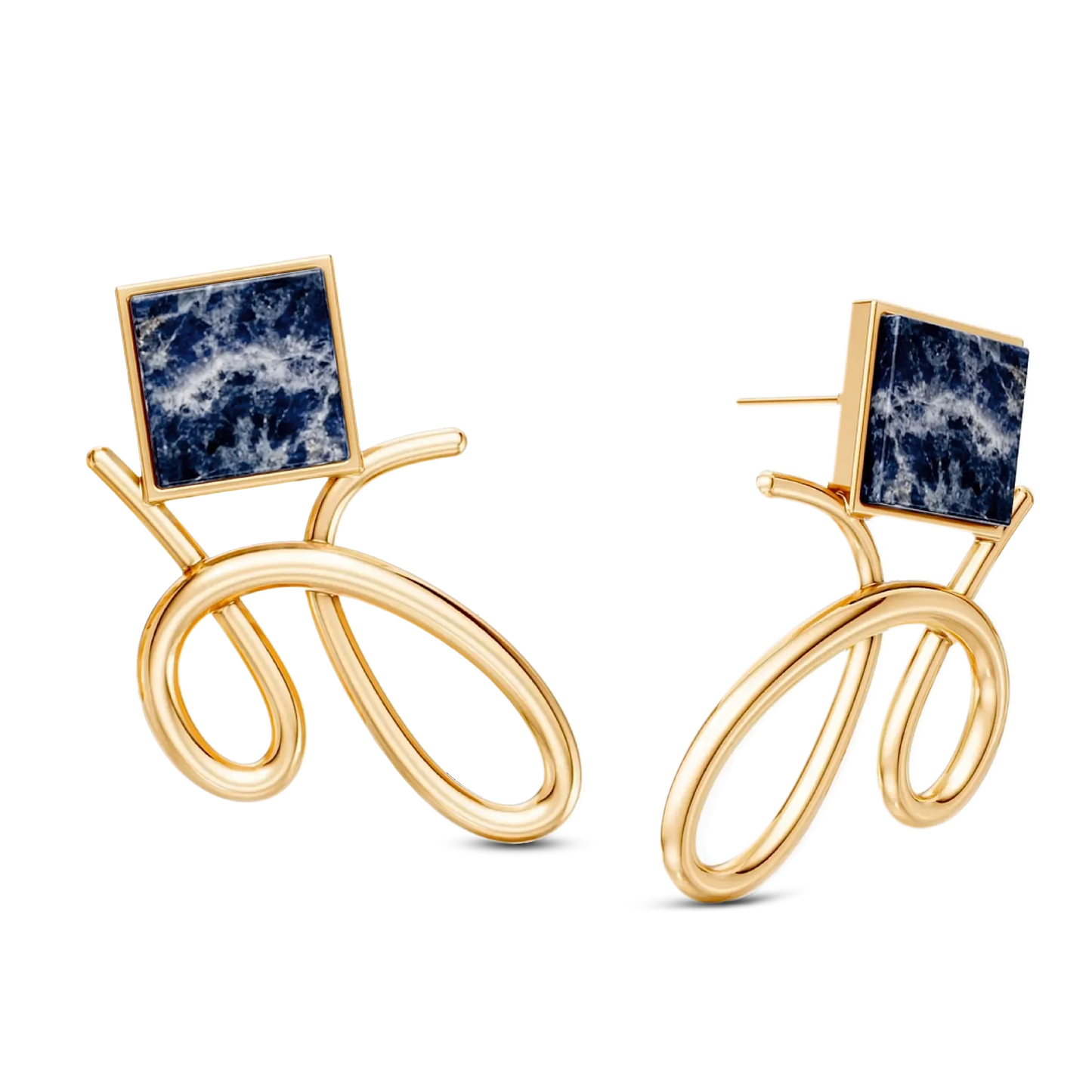 Brinco Esboço com Sodalita em banho ouro 18k | Coleção Entre o Traço e a Forma Aimer Joias